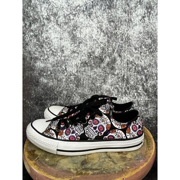 Converse shoes Women 7 men 5 All Star Sugar Skull Black Day Of The Dead Sneakers - Picture 2 of 12